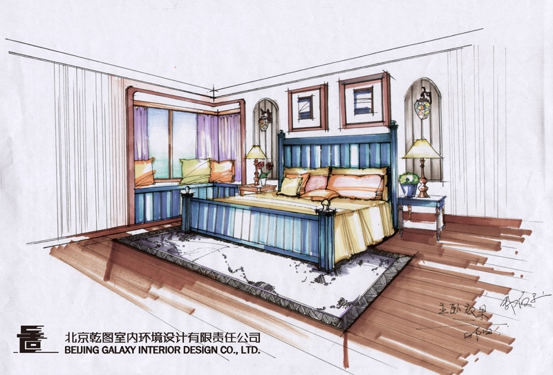 乾图设计师-田阳!-新浪乐居论坛; 卧室手绘彩铅效果图