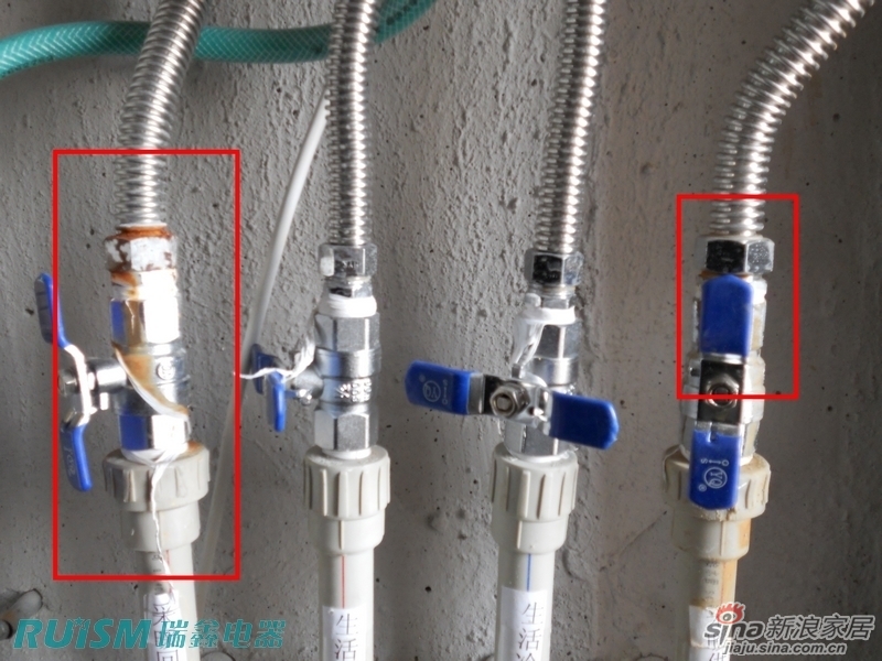 壁挂炉 采暖供水 采暖回水 水管接口处有水渍  j8 i* u: w3 a. f