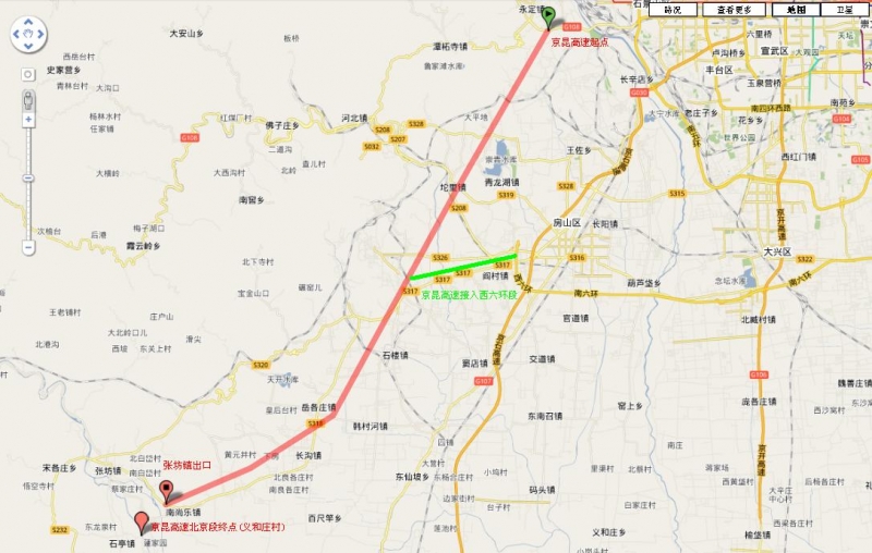 我最新研究的京石二高速(京昆高速)北京段路线图; 京石第二高速路线图